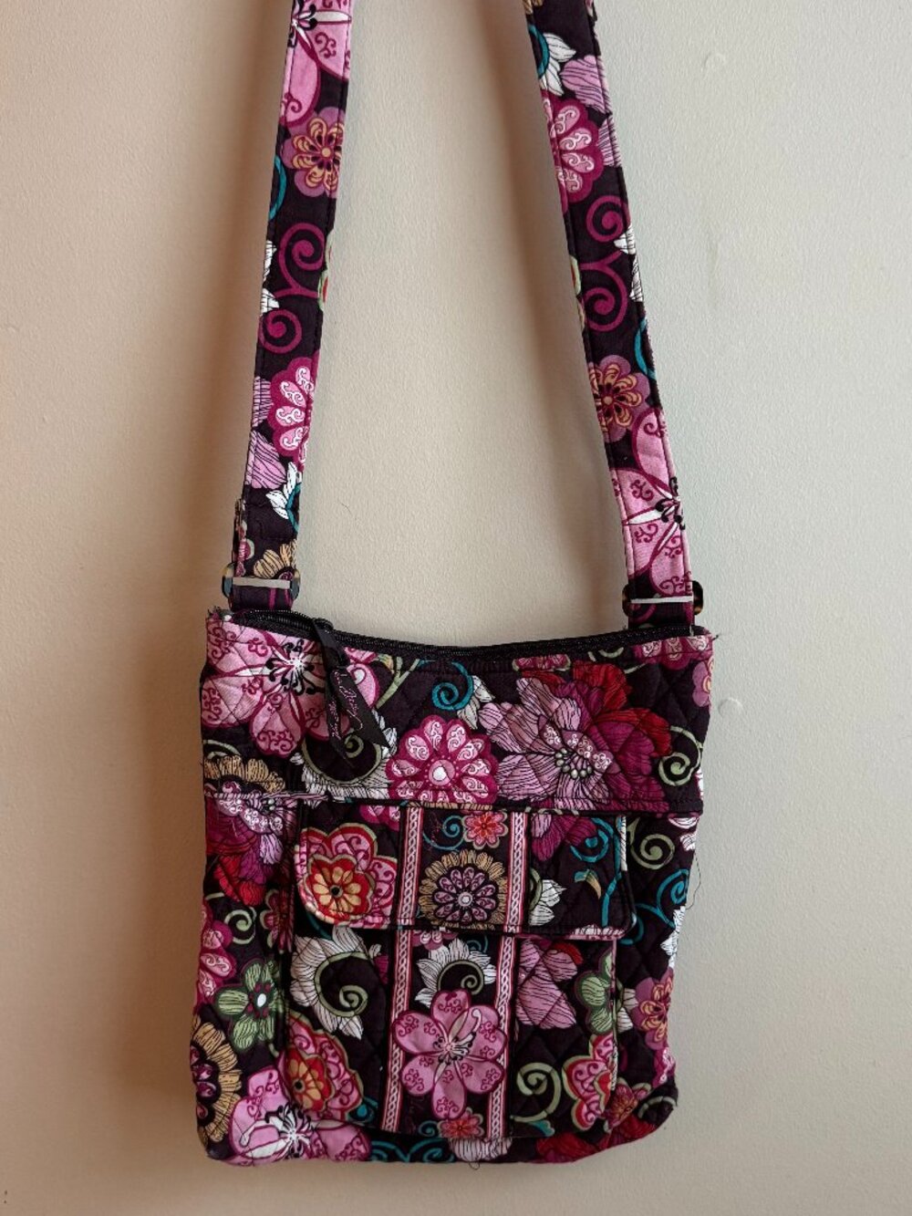 Vera Bradley Crossbody Purse Mod Brown & Pink Floral Brown Paisley Patterned